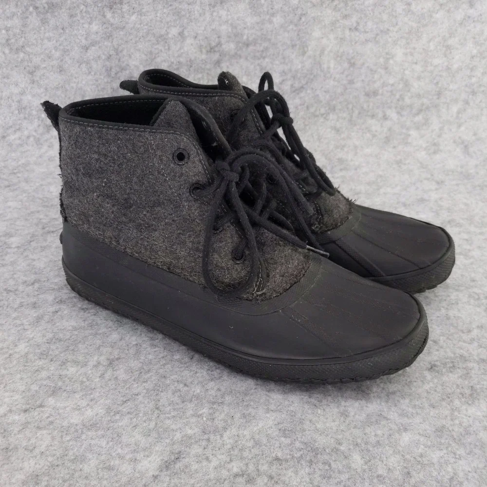 Sperry Duck Boots Mens 8.5 Black Charcoal Wool Blend Lace Up Boots